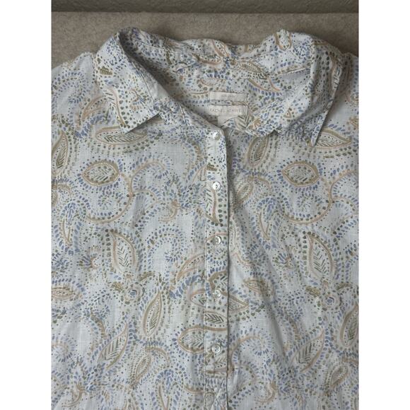 Rachel Ashwell 100% Linen Shirt Dress 3X Paisley Print White Green Blue Tan - Picture 3 of 10